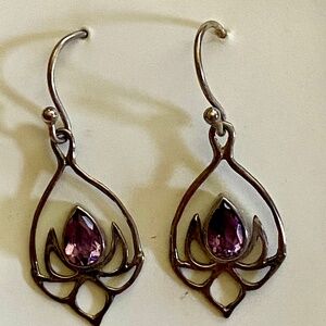 Lotus amethyst silver drop earrings
